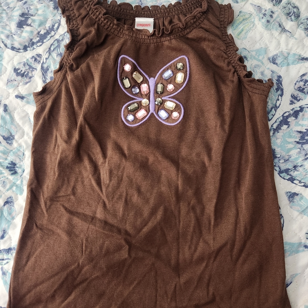 Gymboree Glamour Safari Brown Sleeveless Top with Gemstone Butterfly Design
